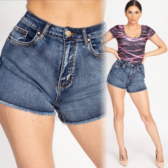 denim blvd Pants - Dark Wash Stretchy Denim High-Waisted Women's Shorts